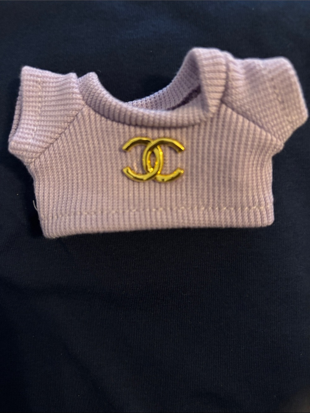 Labubu CHANEL Lilac Knit Beanie and Sweater Set with Gold CC - Picture 3 of 4